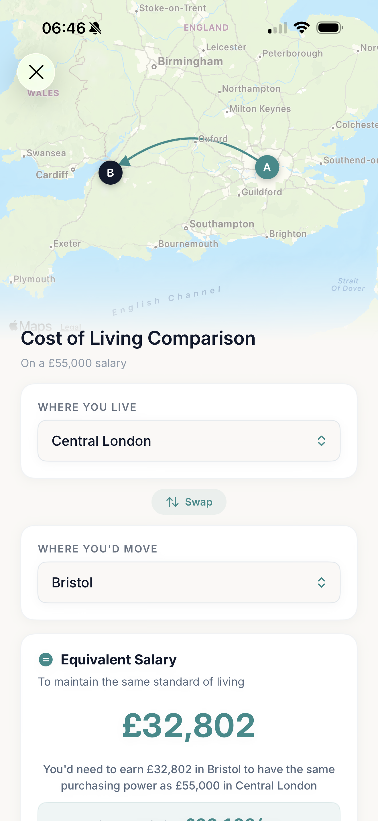 Cost of Living comparison with interactive map